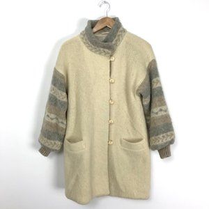 Vintage Hilda Ltd. Icelandic Wool Knit Coat Sweater Jacket White Gray Iceland B7